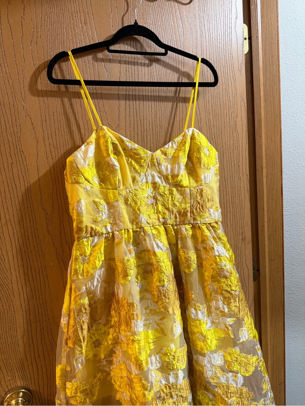 NWT Showpo Brailey Yellow Floral Jacquard Corset Midi Dress US 12
